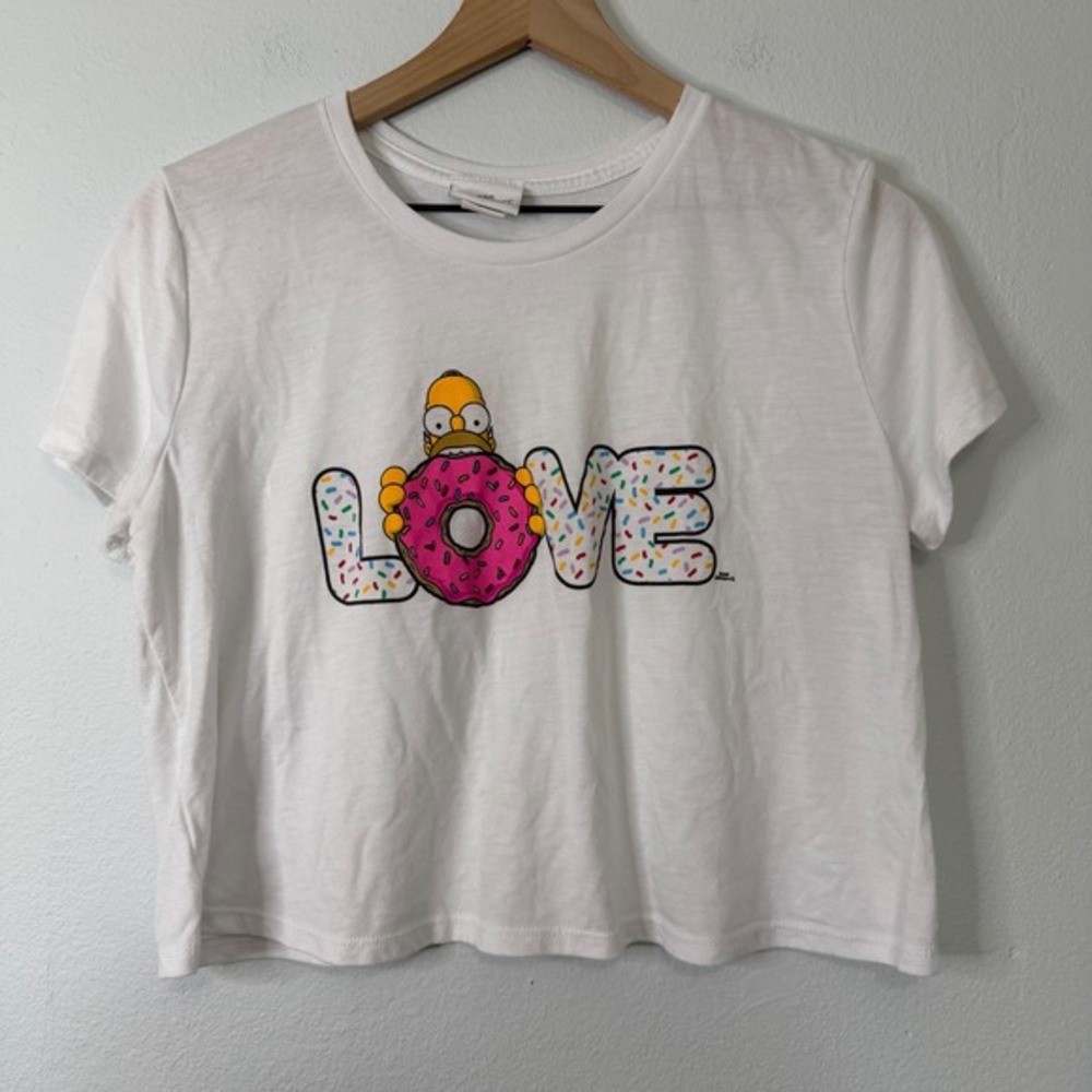 Universal Studios - The Simpsons Homer Simpson Donut Love Cropped Tee Size L‎